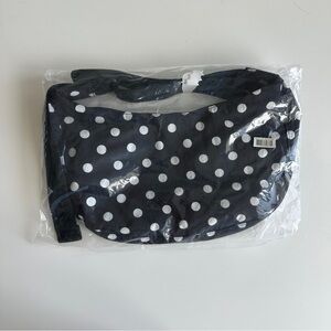BAGGU Medium Nylon Crescent Bag in Polka Dot Black and White
